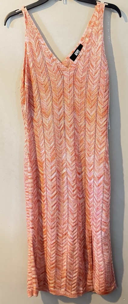 Madden NYC Knit Maxi Dress Pink Orange Chevron Sleeveless Summer Large