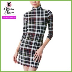 Alice + Olivia Delora Plaid Black White Red Green Multi Fitted Mini Dress 6