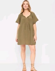New Old Navy Crinkle Gauze Mini Swing Dress Boho Womens Plus Size 3X Beach Olive