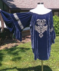 Tasha Polizzi Blue Velvet Hippie Cowgirl Mini Dress Tunic Off Shoulder M EUC