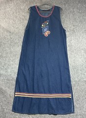 New Directions Dress Womens Large Blue Embroidered Sleeveless Maxi Cottage Boho