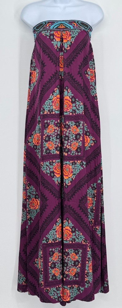 Free People L Floral Strapless Tie Back Palazzo Wide Leg Jumpsuit Bohemian Boho
