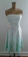 Anthropologie Bustier Dress w Full Skirt Mint Green Brown Leaf Print Sz 2