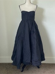 SELKIE Silk/Cotton Strapless Corset Flared Midi Dress Size Medium Black