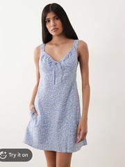 NWT Best Seller Abercrombie & Fitch Bra-Free Tie-Front Linen-Blend Mini Dress