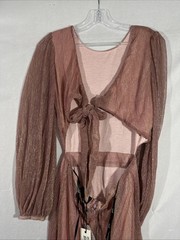 NWT $159 MINKPINK [ XS ] Astrid Plisse Tie Back Mini Dress Pink Metallic U1466