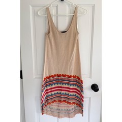 MinkPink Knit Tank Dress Boho Geometric Print Beige Size Small