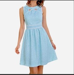 Kaari Blue Retro Blue/White Polka Dot Sleeveless Lined Linen Sundress 2