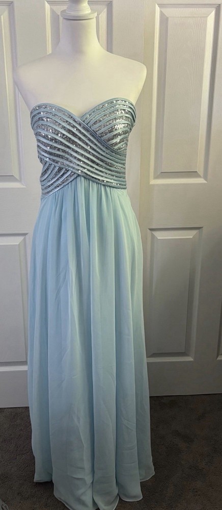 Vintage Morgan & Co. Juniors 9/10 Light Blue Strapless Sequin Chiffon Maxi Dress