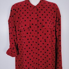 Express Red Black Polka Dot Button Down Roll Tab Sleeve Shirt Dress Womens M