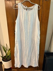 Sigrid Olsen Light Blue and White Striped Linen dress