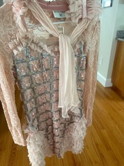 Sendi Vela Stunning peach and Silver sequinned dress laced long sleeves sz small
