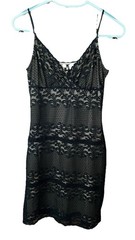 TD4 Woman&rsquo;s Black Beige Lace Sheath Career Cocktail Party Dress Size Large EUC