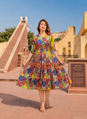 Handmade Patchwork Rayon Midi Dress – Colorful Boho Tiered Summer Style