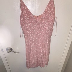 Skylar + Madison Pink/White Star V-Neck Slip Mini Dress Lined Slit M