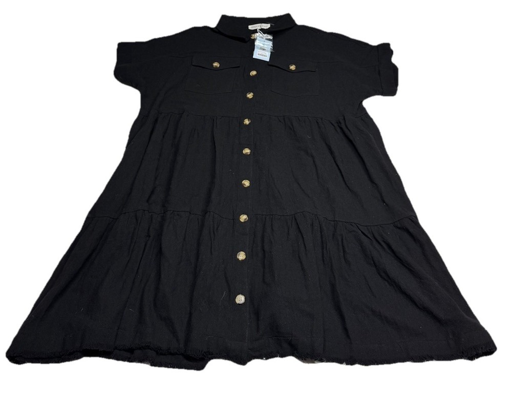 Brass & Roe by cts Black Linen Blend Tiered Midi Dress Sz XXL New