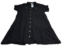 Brass & Roe by cts Black Linen Blend Tiered Midi Dress Sz XXL New