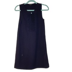 THEORY women&rsquo;s dress Fidelia Poet navy blue ruffle front shift wool sleeveless 0