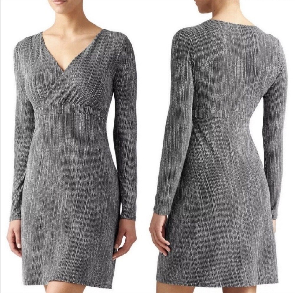 Athleta Black White Micro Dot Wrap It Up Faux Wrap Dress Women Size XS Comfort