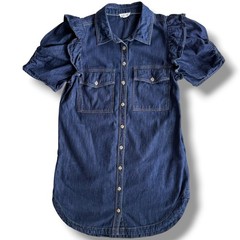 Pilcro Anthropologie S Dark Wash Denim Ozzi Ruffle PuffSleeve Shirtdress Utility