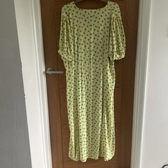 Marks & Spencer X Ghost Ditsy Print Tea Dress Size 18 Butter Yellow Blue Heart