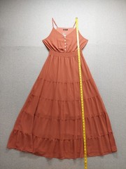 PrettyGarden Women Maxi Dress L Rust Orange 100% Polyester Sleeveless Summer