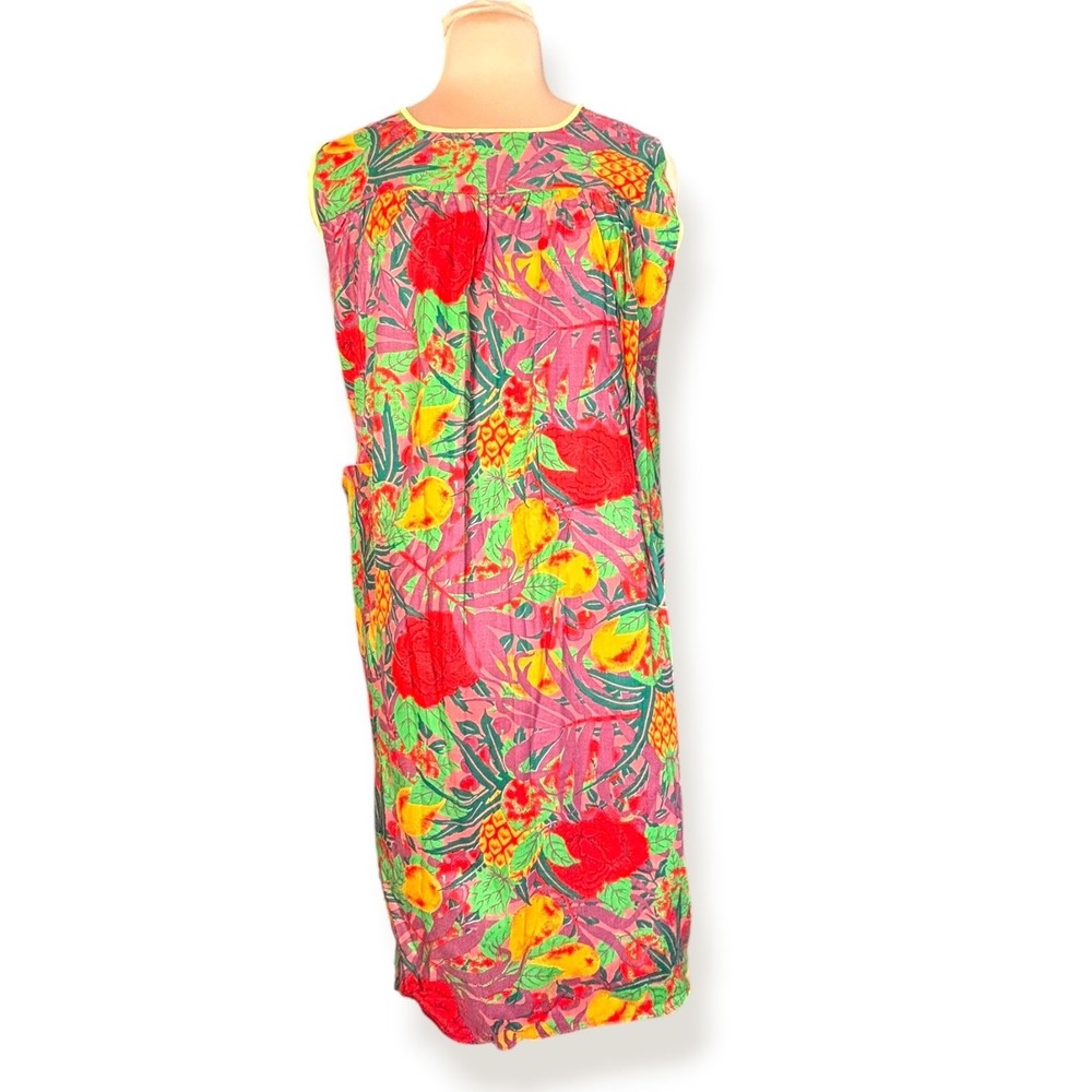 Vintage Tropical Fruit Floral House Dress Large Muumuu Pineapple Resort Wear