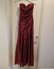 Goddiva Red Sequin Floor Length Evening Gown Prom Dress Size 12 Strapless
