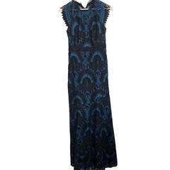 Shoshanna Midnight Blue Black Lace Cap Sleeve Gown Maxi Dress 1890202 Size 0