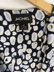 Monki Wrap Midi Dress Size UK 6 EU 34 Blue White Print Long Sleeve V Neck