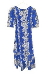 Royal Creations Dress Womens Large Blue Floral Hawaiian Ruffle Hem Shift Cotton