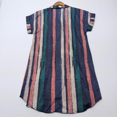 Multicolor Vertical Stripe Button Down Short Sleeve Shirt Dress Medium