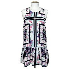 Lovers + Friends Womens Dress M White Blue Floral Mini Ruffle Beachy Girly Date