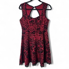 American Horror Story – Women&rsquo;s Damask Gothic Quote Skater Dress Red Black Sz M