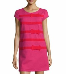 JB by Julie Brown Pink Shift Dress with Red Bow Stripes Size M