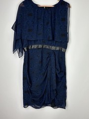 Walter Baker Womens Sheath Dress Size L Navy Blue Black Neck Asymmetrical Sleeve