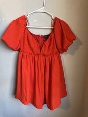 Blue Blush Orange Solid V-Neck Puff Sleeve Short Romper Dress Zip Size S