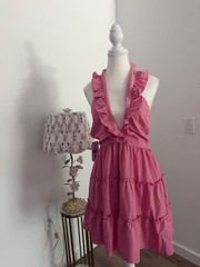 Hudson Gray Pink Solid Satin Fit & Flare Mini Dress V-Neck Open Back Tie M