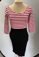 Collectif Retro Red White Stripe Black Pencil Wiggle Dress 2XL