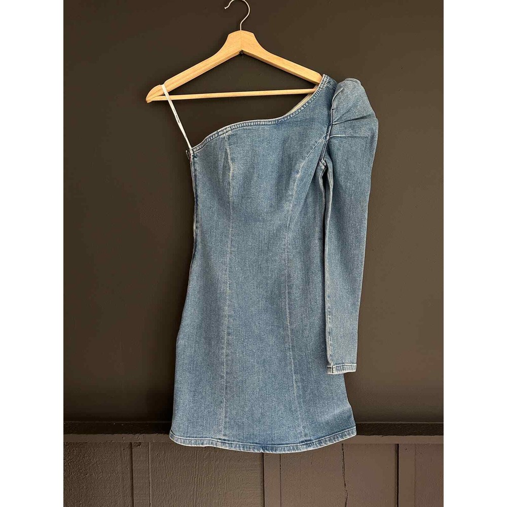 GRLFRND Ellie Denim One Shoulder Mini Dress in No Limits NEW Size XS