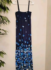 INC Blue Floral Stretch Adjustable Spaghetti Strap Maxi Dress Women&rsquo;s Size M