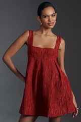 ANTHROPOLOGIE Large Maeve Sleeveless Square-Neck Textured Babydoll Mini Dress XL