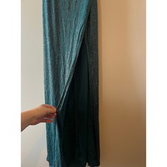 City Studios Juniors&rsquo; Glitter Lace-Up-Back Gown in Emerald