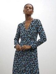 FINERY TORLA BUTTON THROUGH MIDI DRESS IN BLACK FLORAL – SIZE 16