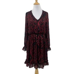 Lascana Dress Womens 4 Black Ruby Ruffle V Neck Flounce Sleeve Semi Sheer Opaque