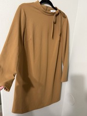 Calvin Klein Brown Solid Shift Knee-Length High Neck Bow Back Zip Dress 12