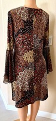 MSK Peacock-print Sheer-Bell-sleeve Multicolor Stretchy-Fabric Shift Dress M