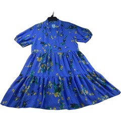 CeCe Dress Womens Size Medium Blue Floral Ruffled Puff Sleeve Vneck New
