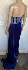 BELLA BARNETT Women’s Royal Blue Draping Corset High Slit Velvet Gown sz XS