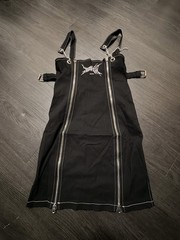 ZZSHOT Gothic Punk Chain Strap Suspender Dress Black Double Zip Streetwear Mini